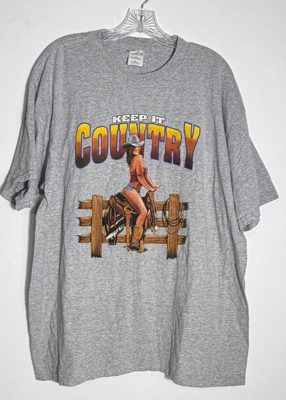 Vintage 90s Keep It Country Hot Babe Saddle T Shirt Mens Size XL biker cowgirl